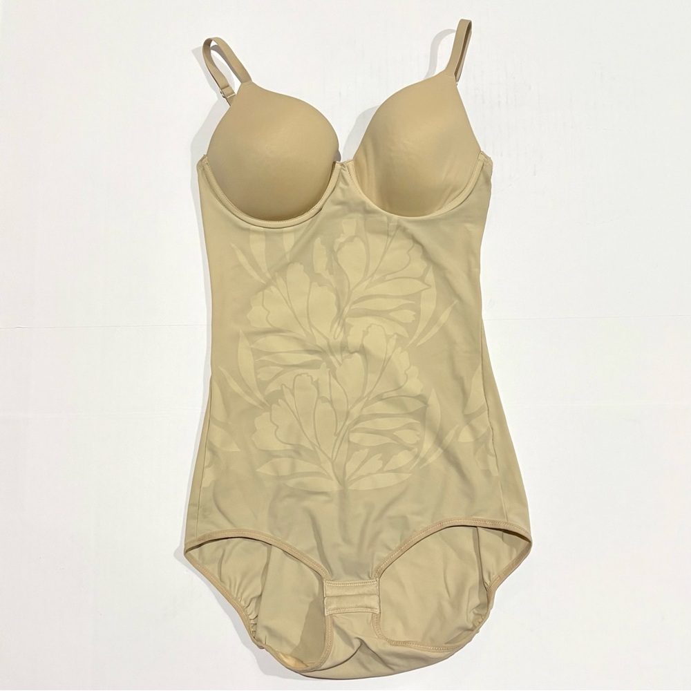 Maidenform Body Shaper S Beige Underwire Floral Cups Adjustable Straps Nude Tan